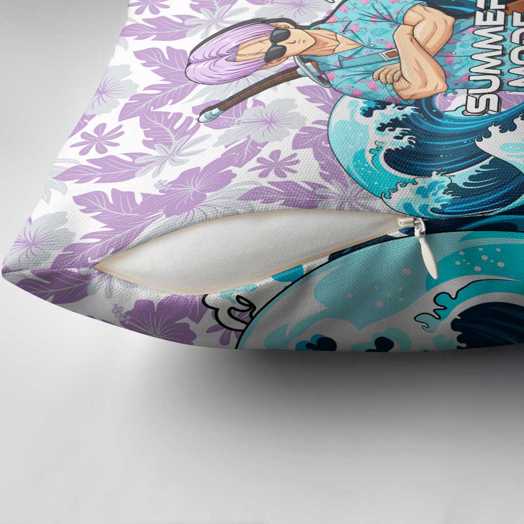 Trunks Dragon Ball Summer Theme Pillow Cover with Sword Floral Shirt Sunglasses Shenron and Ocean Wave Background - The Mazicc