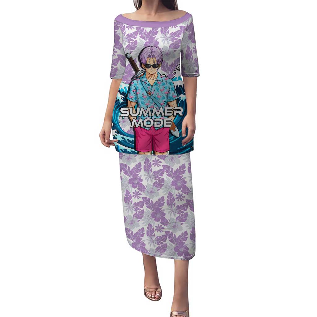 Trunks Dragon Ball Summer Theme Puletasi with Sword Floral Shirt Sunglasses Shenron and Ocean Wave Background - The Mazicc