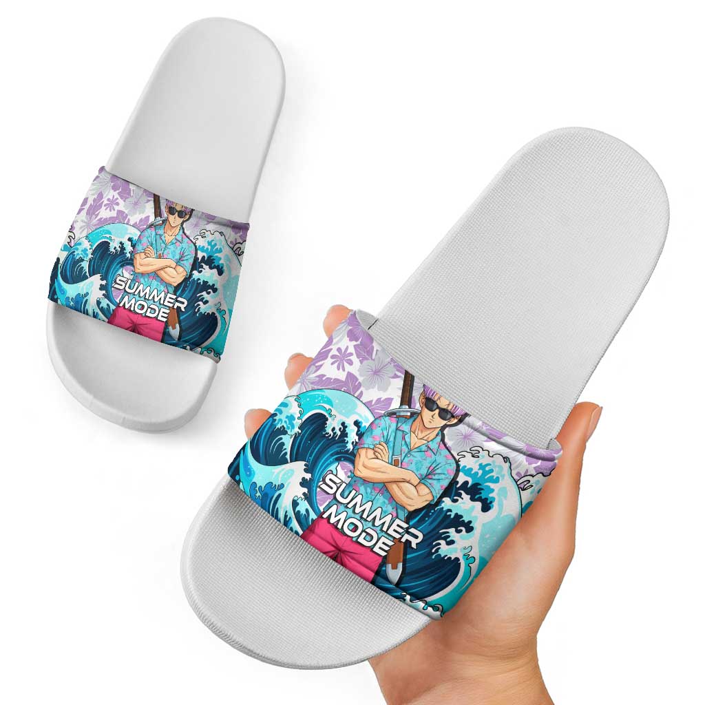 Trunks Dragon Ball Summer Theme Slide Sandals with Sword Floral Shirt Sunglasses Shenron and Ocean Wave Background - The Mazicc