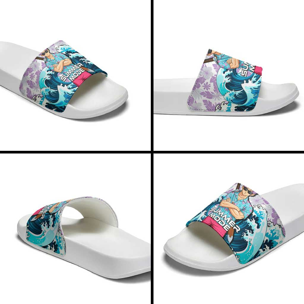 Trunks Dragon Ball Summer Theme Slide Sandals with Sword Floral Shirt Sunglasses Shenron and Ocean Wave Background - The Mazicc