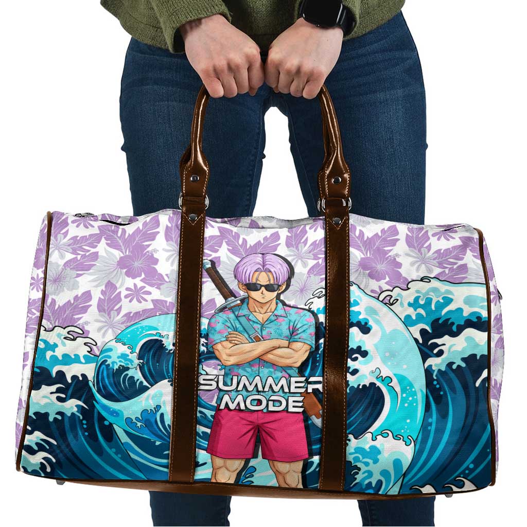 Trunks Dragon Ball Summer Theme Travel Bag with Sword Floral Shirt Sunglasses Shenron and Ocean Wave Background - The Mazicc