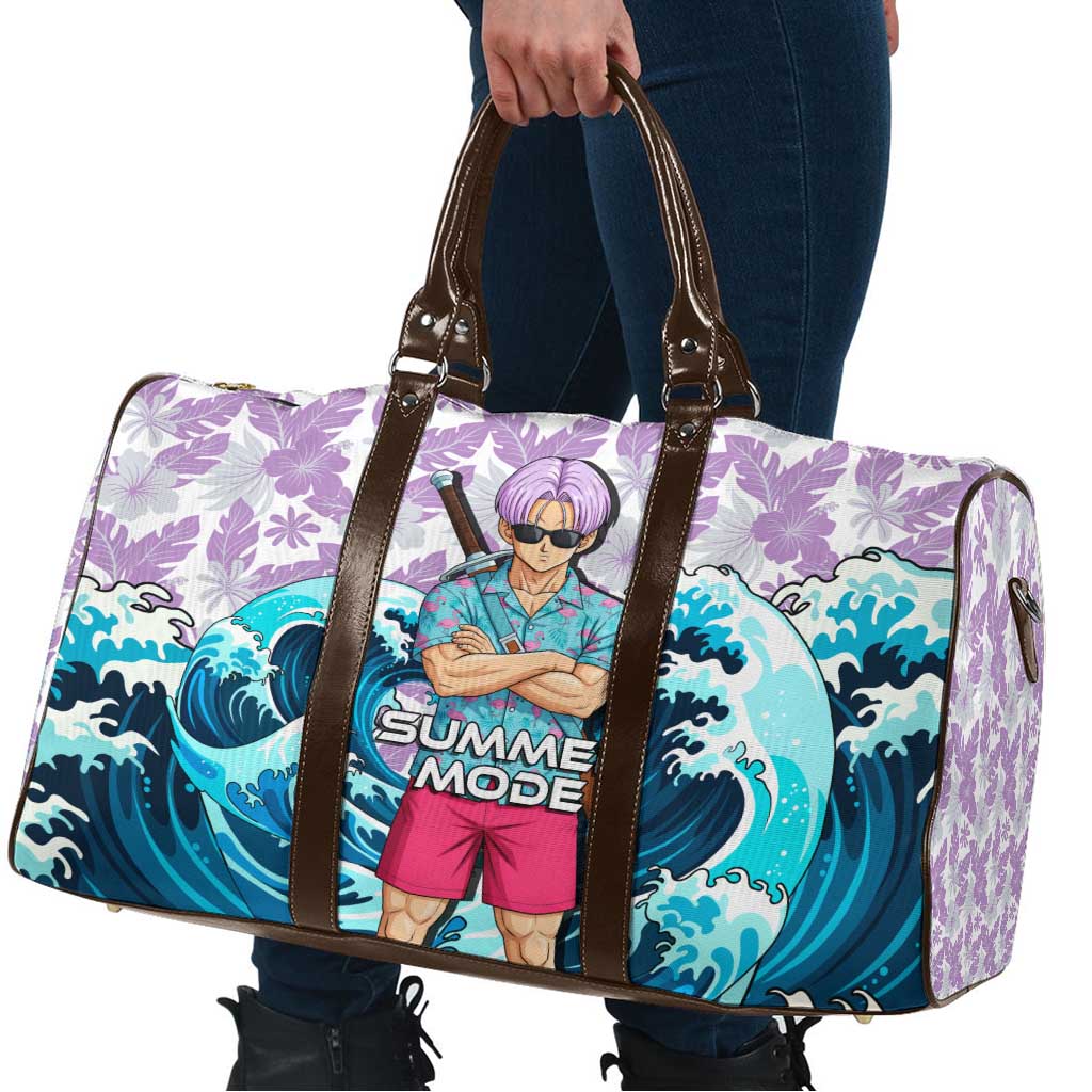 Trunks Dragon Ball Summer Theme Travel Bag with Sword Floral Shirt Sunglasses Shenron and Ocean Wave Background - The Mazicc
