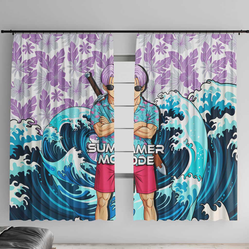 Trunks Dragon Ball Summer Theme Window Curtain with Sword Floral Shirt Sunglasses Shenron and Ocean Wave Background - The Mazicc
