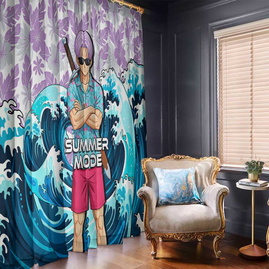 Trunks Dragon Ball Summer Theme Window Curtain with Sword Floral Shirt Sunglasses Shenron and Ocean Wave Background - The Mazicc