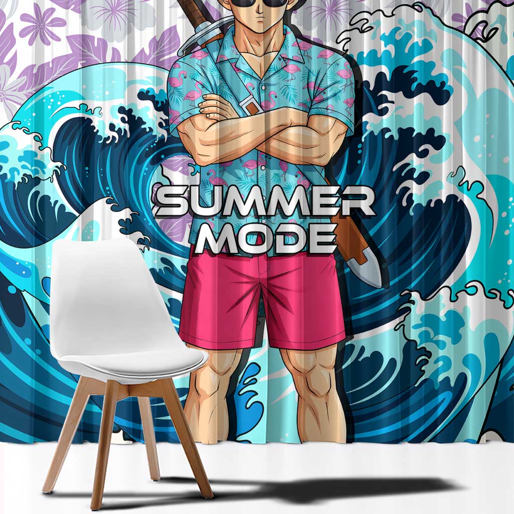 Trunks Dragon Ball Summer Theme Window Curtain with Sword Floral Shirt Sunglasses Shenron and Ocean Wave Background - The Mazicc
