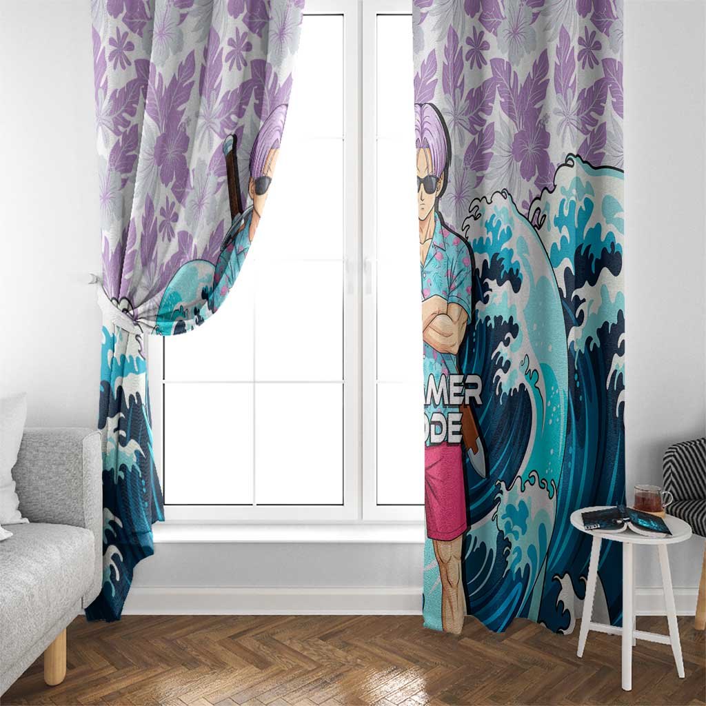Trunks Dragon Ball Summer Theme Window Curtain with Sword Floral Shirt Sunglasses Shenron and Ocean Wave Background - The Mazicc