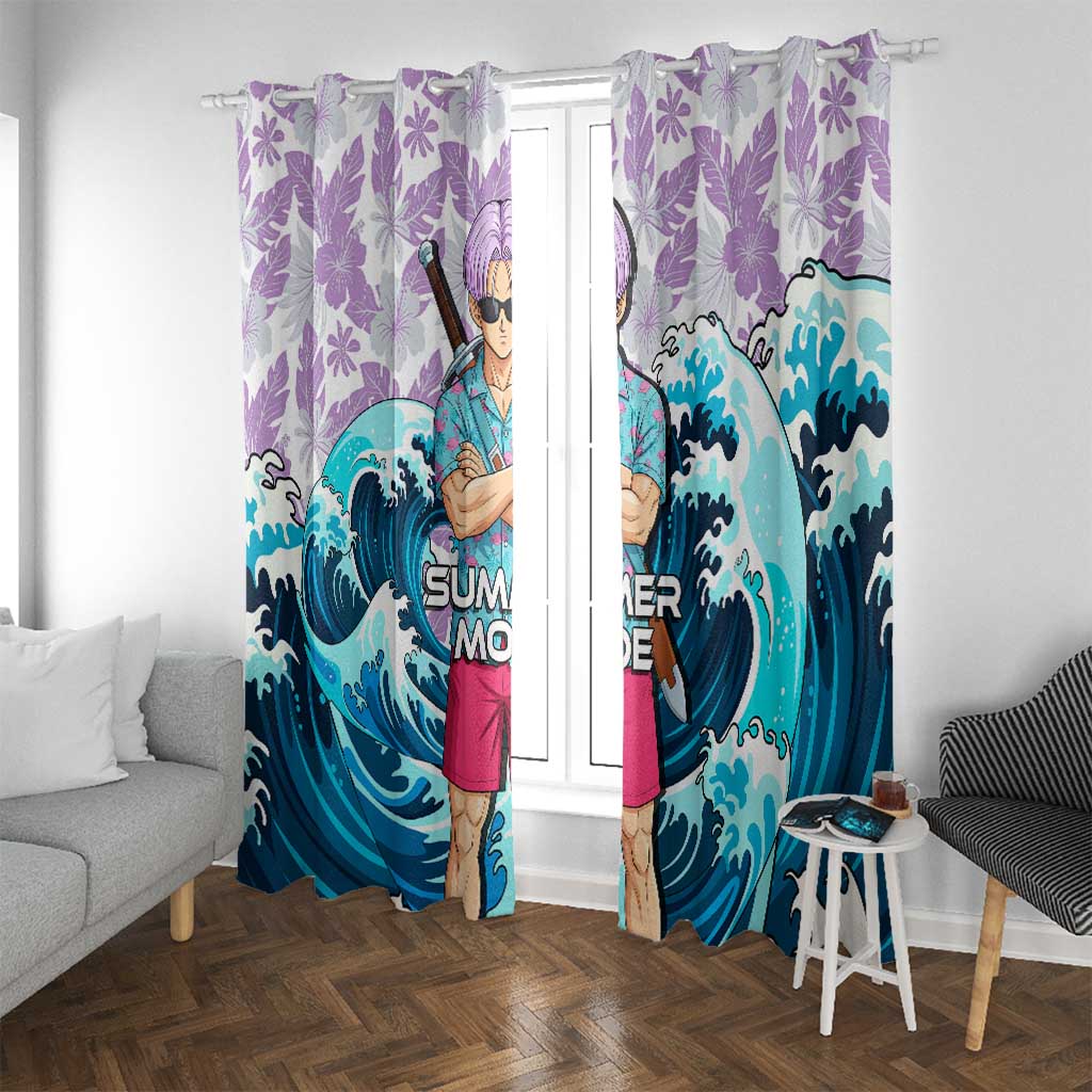 Trunks Dragon Ball Summer Theme Window Curtain with Sword Floral Shirt Sunglasses Shenron and Ocean Wave Background - The Mazicc