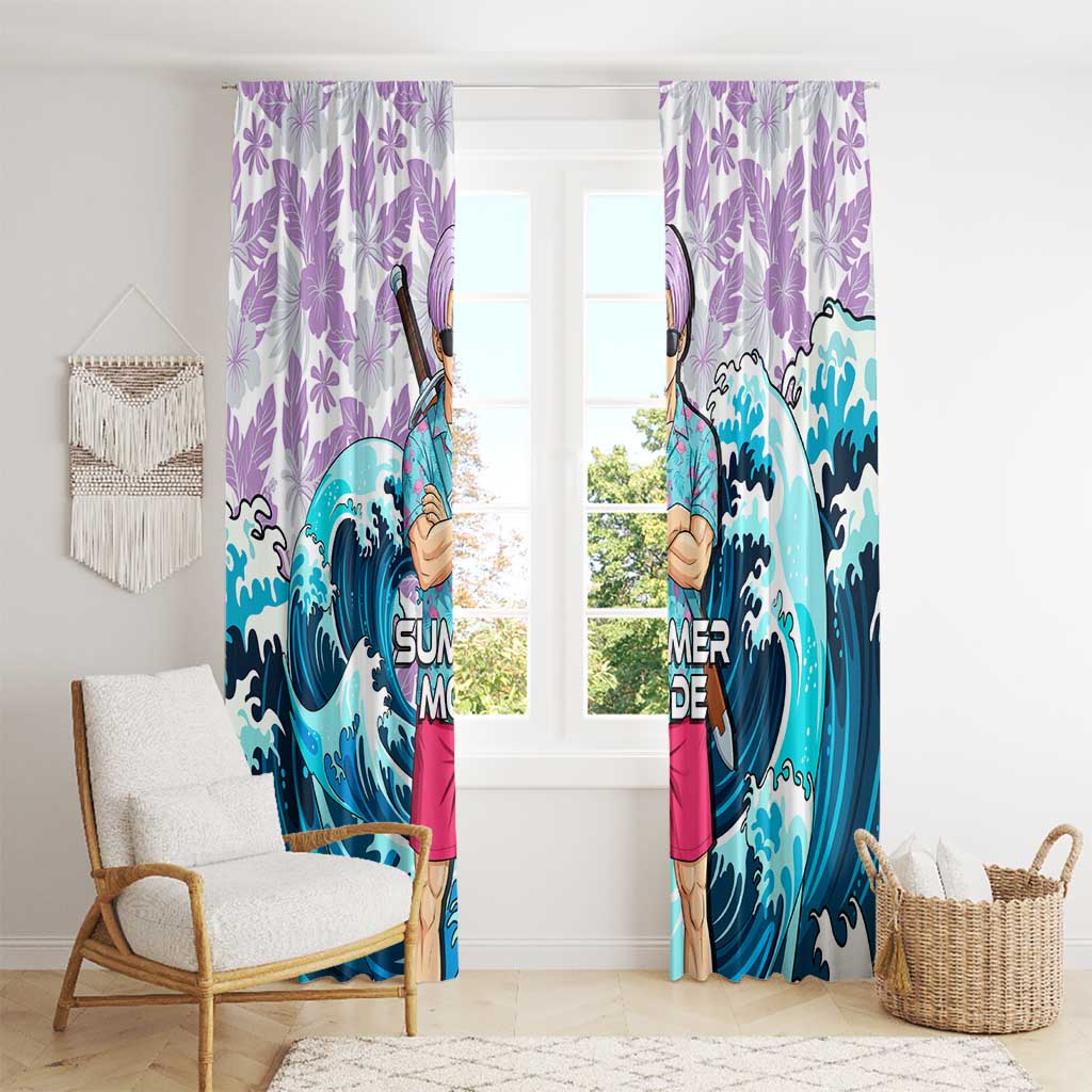 Trunks Dragon Ball Summer Theme Window Curtain with Sword Floral Shirt Sunglasses Shenron and Ocean Wave Background - The Mazicc