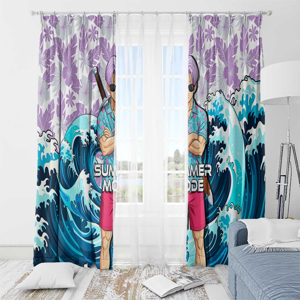 Trunks Dragon Ball Summer Theme Window Curtain with Sword Floral Shirt Sunglasses Shenron and Ocean Wave Background - The Mazicc