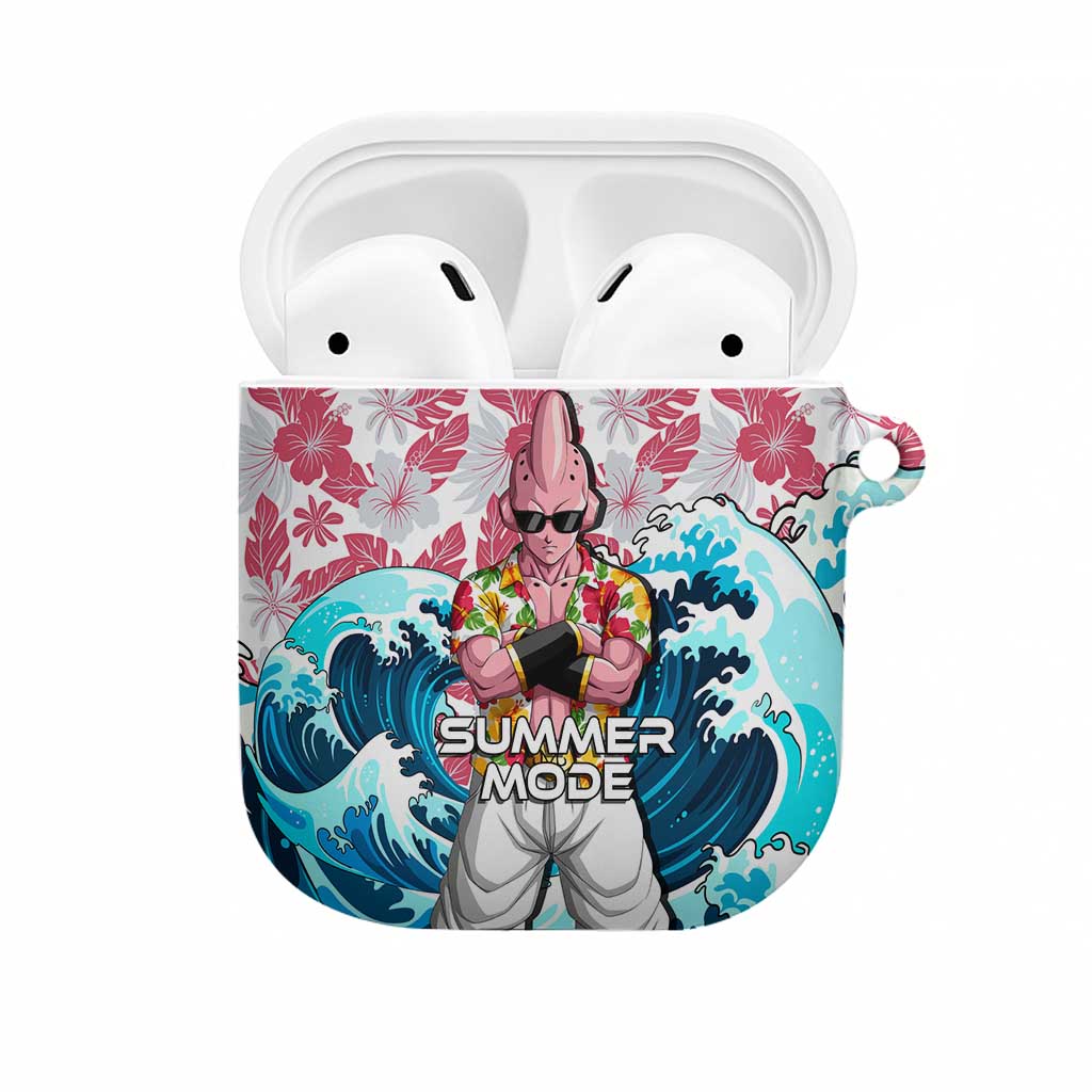 Majin Buu Dragon Ball Summer Theme AirPods Case with Floral Shirt Sunglasses Shenron and Ocean Wave Background - The Mazicc
