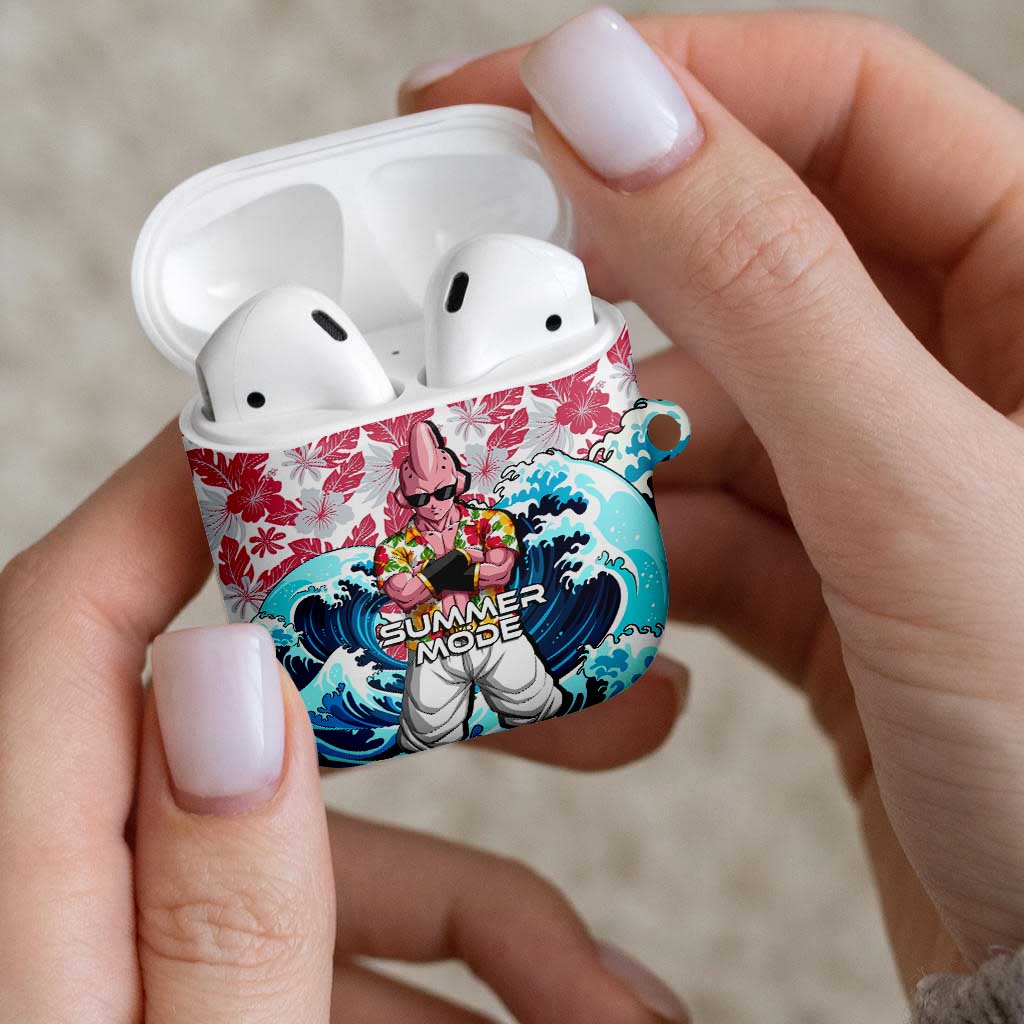 Majin Buu Dragon Ball Summer Theme AirPods Case with Floral Shirt Sunglasses Shenron and Ocean Wave Background - The Mazicc