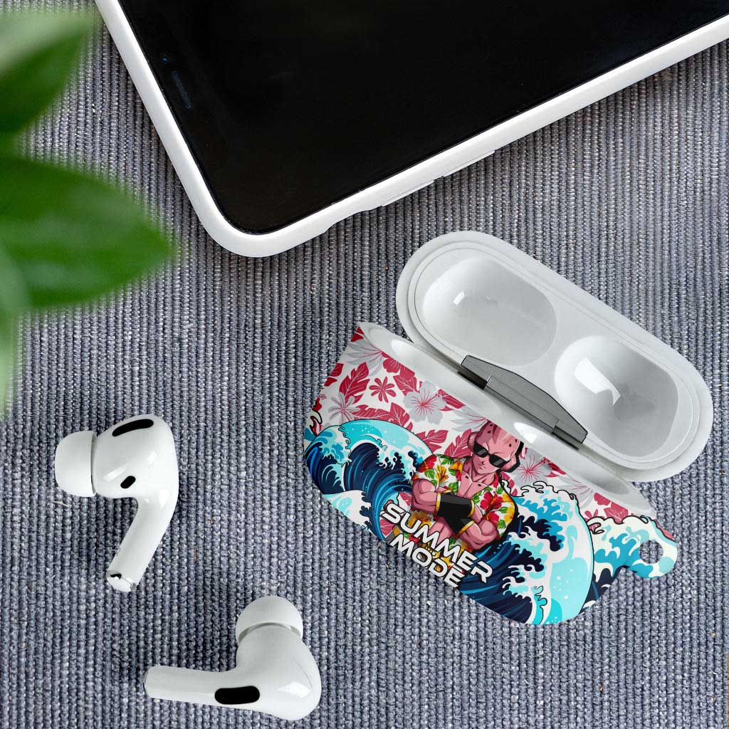 Majin Buu Dragon Ball Summer Theme AirPods Case with Floral Shirt Sunglasses Shenron and Ocean Wave Background - The Mazicc
