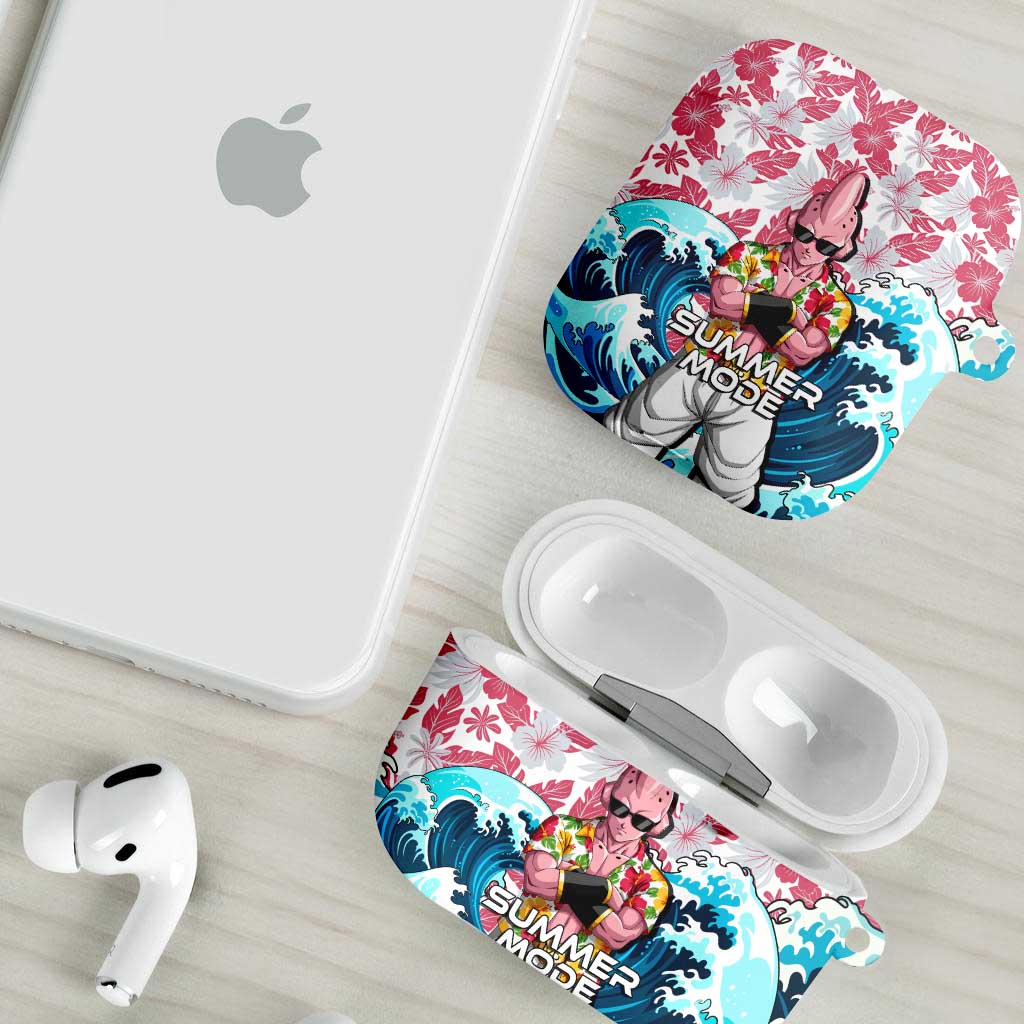 Majin Buu Dragon Ball Summer Theme AirPods Case with Floral Shirt Sunglasses Shenron and Ocean Wave Background - The Mazicc