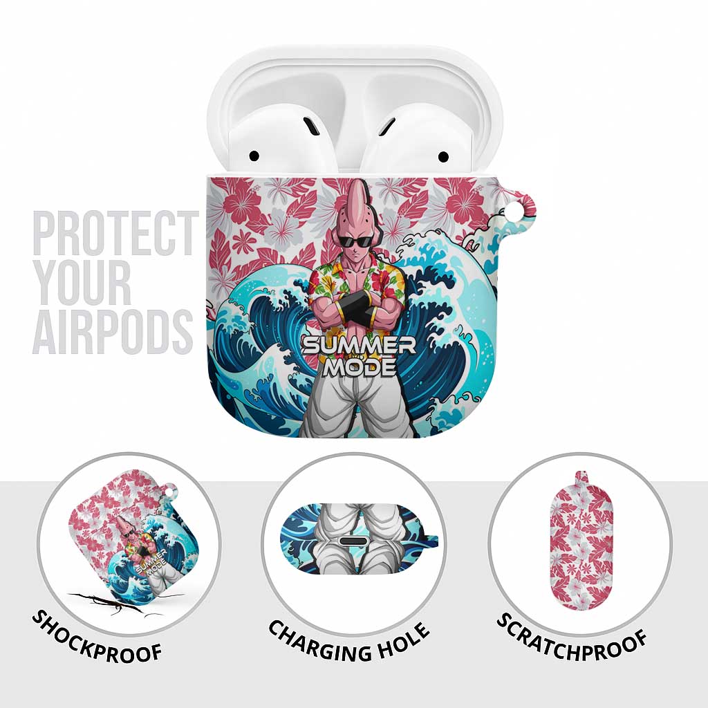 Majin Buu Dragon Ball Summer Theme AirPods Case with Floral Shirt Sunglasses Shenron and Ocean Wave Background - The Mazicc