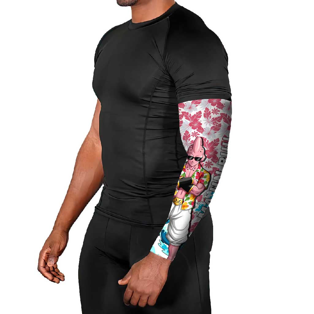 Majin Buu Dragon Ball Summer Theme Arm Sleeves with Floral Shirt Sunglasses Shenron and Ocean Wave Background - The Mazicc