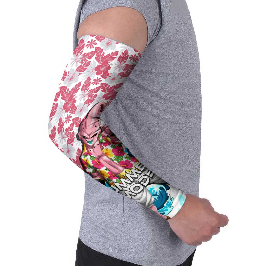 Majin Buu Dragon Ball Summer Theme Arm Sleeves with Floral Shirt Sunglasses Shenron and Ocean Wave Background - The Mazicc