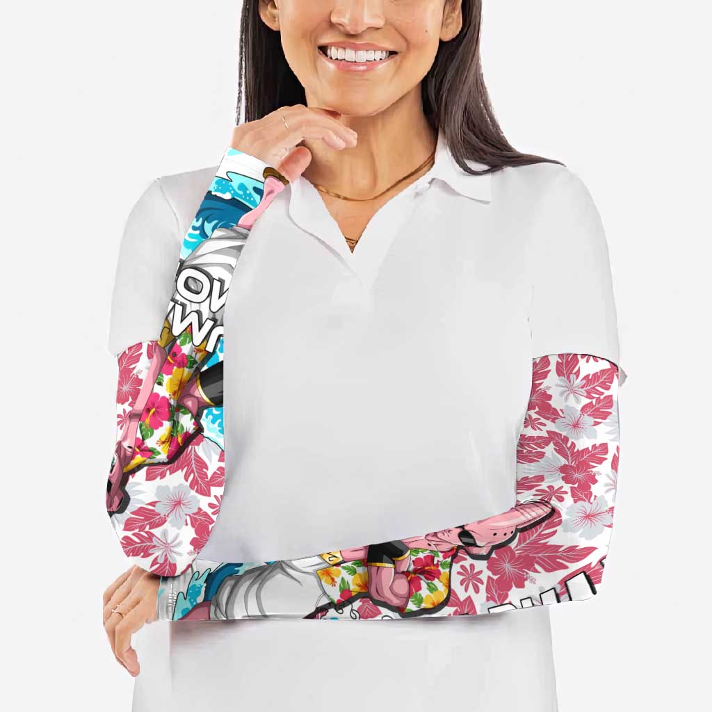Majin Buu Dragon Ball Summer Theme Arm Sleeves with Floral Shirt Sunglasses Shenron and Ocean Wave Background - The Mazicc