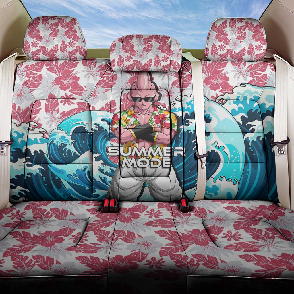 Majin Buu Dragon Ball Summer Theme Back Car Seat Cover with Floral Shirt Sunglasses Shenron and Ocean Wave Background - The Mazicc