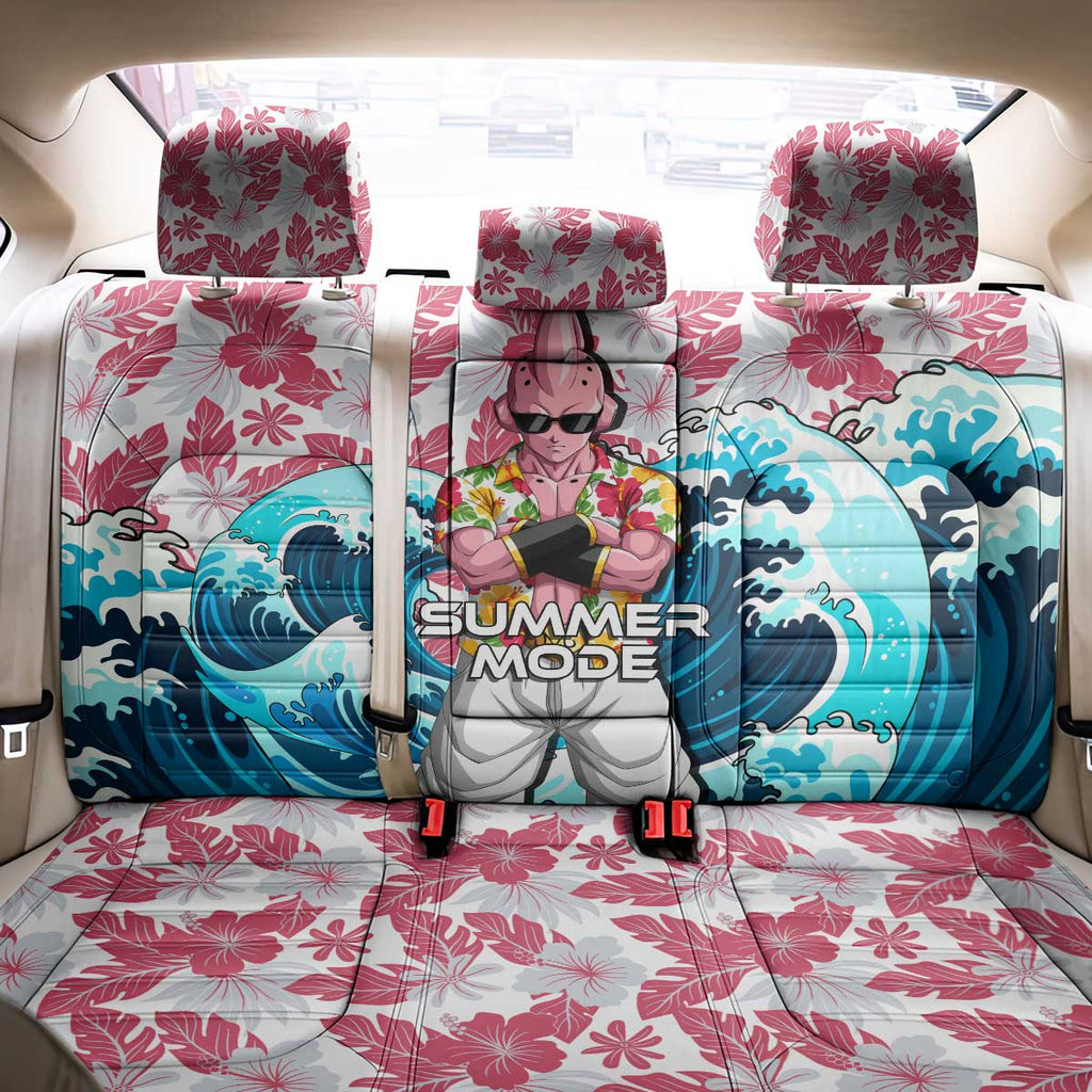 Majin Buu Dragon Ball Summer Theme Back Car Seat Cover with Floral Shirt Sunglasses Shenron and Ocean Wave Background - The Mazicc