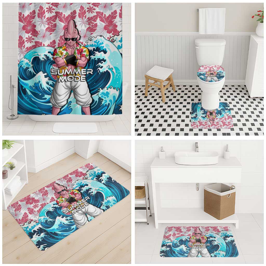Majin Buu Dragon Ball Summer Theme Bathroom Set with Floral Shirt Sunglasses Shenron and Ocean Wave Background - The Mazicc
