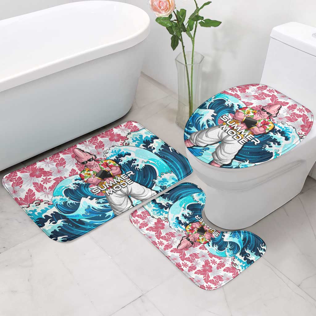Majin Buu Dragon Ball Summer Theme Bathroom Set with Floral Shirt Sunglasses Shenron and Ocean Wave Background - The Mazicc