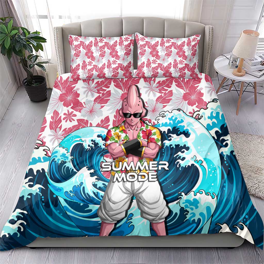 Majin Buu Dragon Ball Summer Theme Bedding Set with Floral Shirt Sunglasses Shenron and Ocean Wave Background - The Mazicc