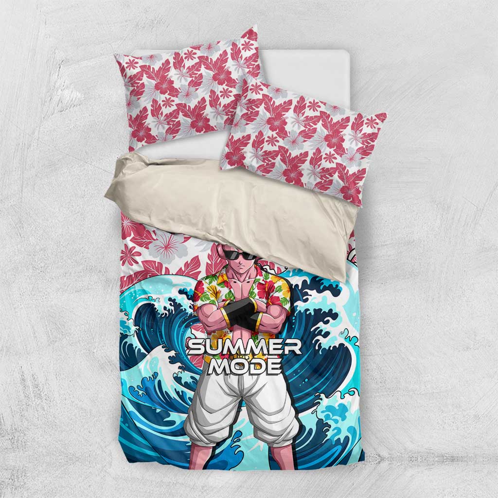 Majin Buu Dragon Ball Summer Theme Bedding Set with Floral Shirt Sunglasses Shenron and Ocean Wave Background - The Mazicc
