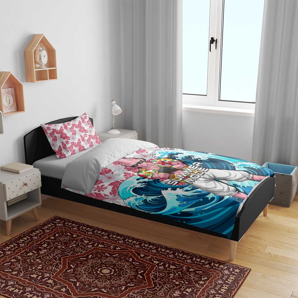 Majin Buu Dragon Ball Summer Theme Bedding Set with Floral Shirt Sunglasses Shenron and Ocean Wave Background - The Mazicc