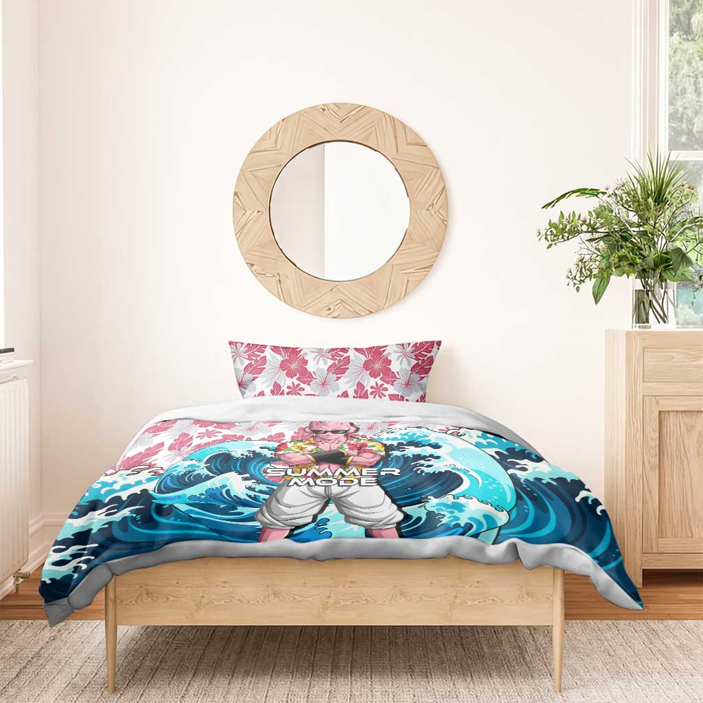 Majin Buu Dragon Ball Summer Theme Bedding Set with Floral Shirt Sunglasses Shenron and Ocean Wave Background - The Mazicc