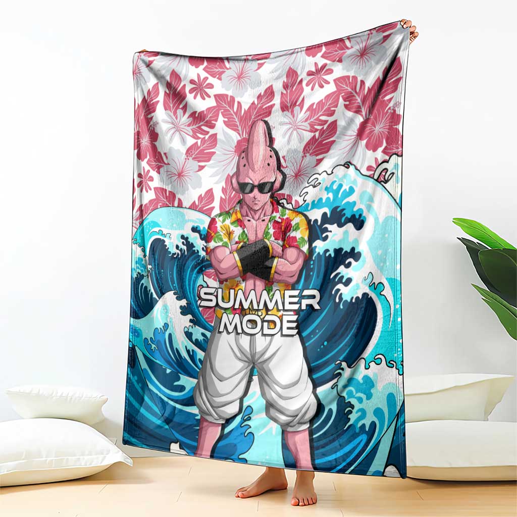 Majin Buu Dragon Ball Summer Theme Blanket with Floral Shirt Sunglasses Shenron and Ocean Wave Background - The Mazicc