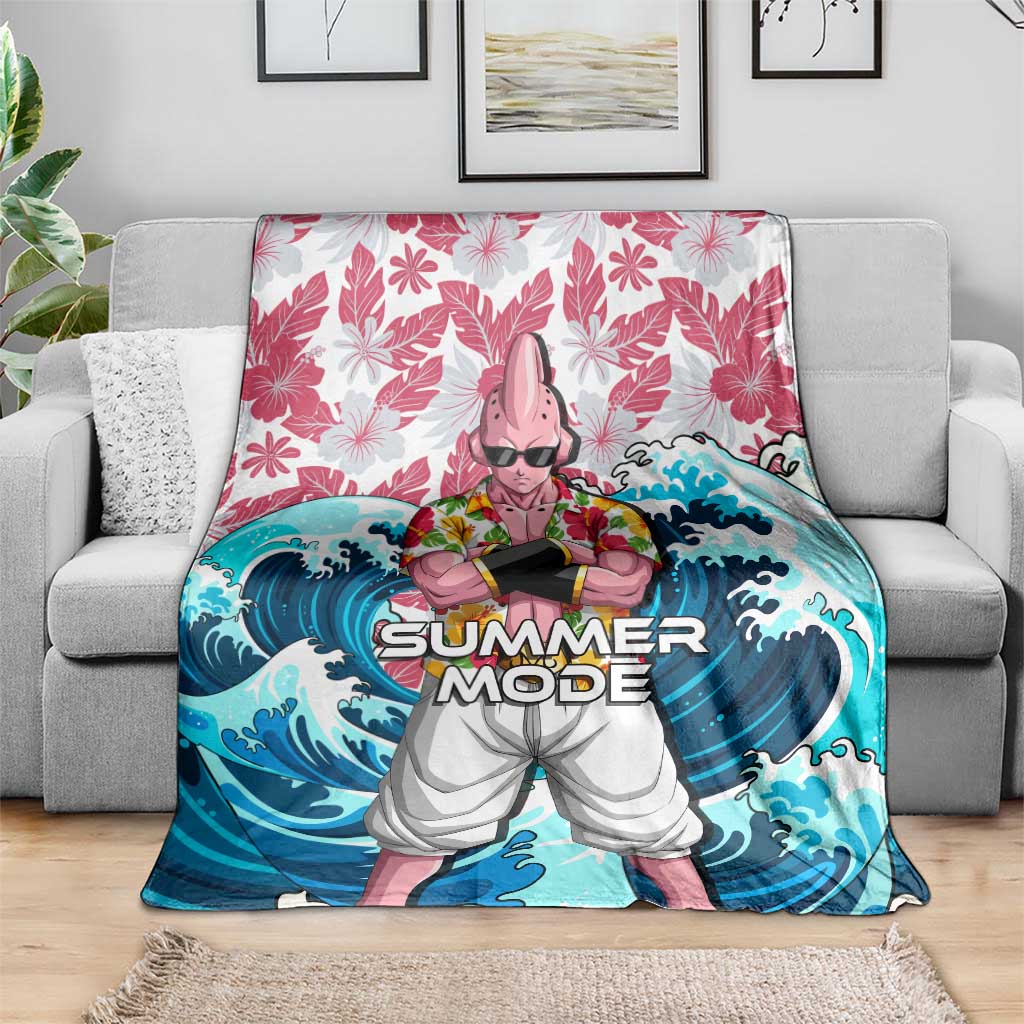 Majin Buu Dragon Ball Summer Theme Blanket with Floral Shirt Sunglasses Shenron and Ocean Wave Background - The Mazicc