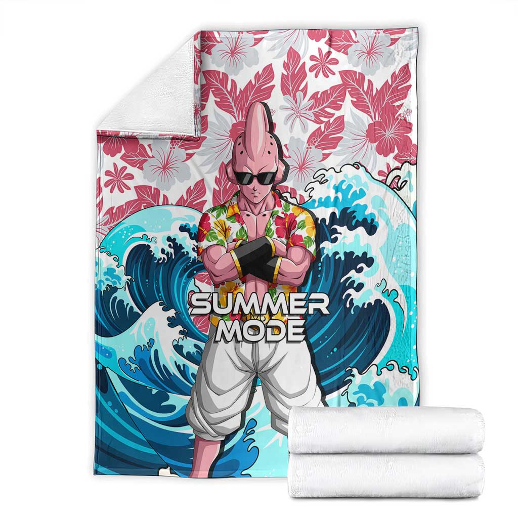 Majin Buu Dragon Ball Summer Theme Blanket with Floral Shirt Sunglasses Shenron and Ocean Wave Background - The Mazicc
