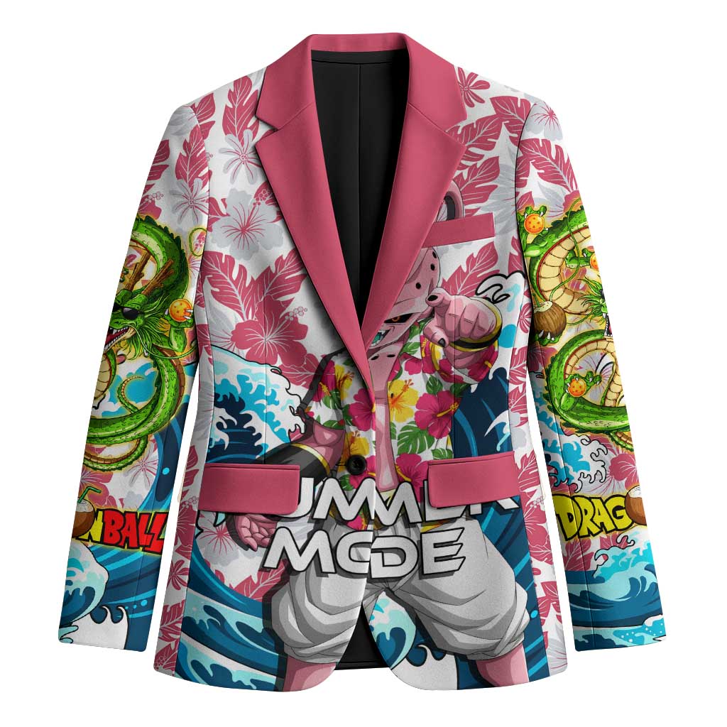 Majin Buu Dragon Ball Summer Theme Blazer with Floral Shirt Sunglasses Shenron and Ocean Wave Background - The Mazicc