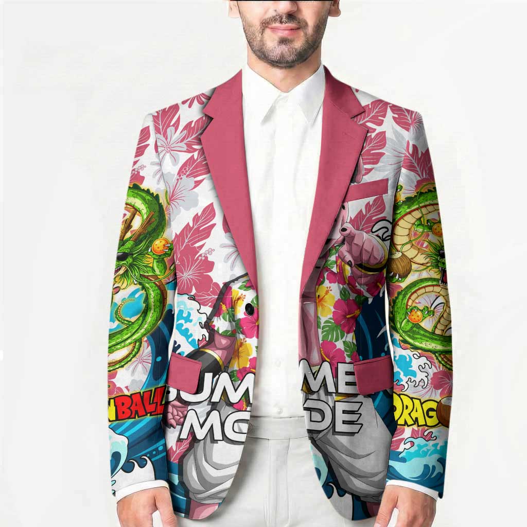Majin Buu Dragon Ball Summer Theme Blazer with Floral Shirt Sunglasses Shenron and Ocean Wave Background - The Mazicc