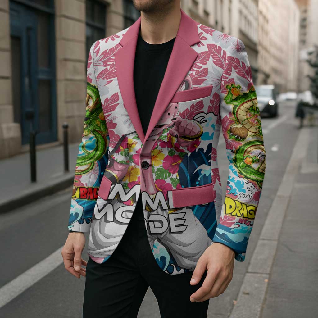 Majin Buu Dragon Ball Summer Theme Blazer with Floral Shirt Sunglasses Shenron and Ocean Wave Background - The Mazicc
