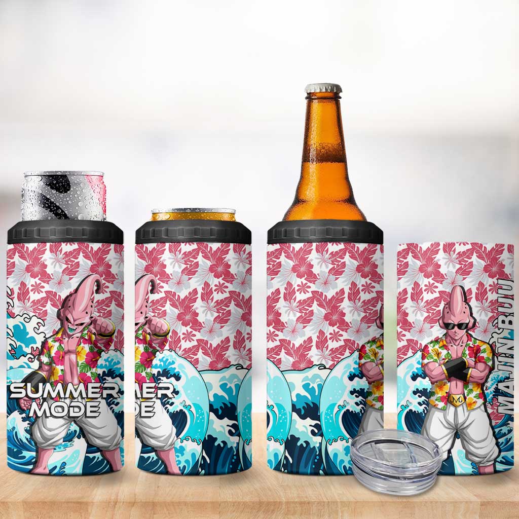Majin Buu Dragon Ball Summer Theme 4 in 1 Can Cooler Tumbler with Floral Shirt Sunglasses Shenron and Ocean Wave Background - The Mazicc
