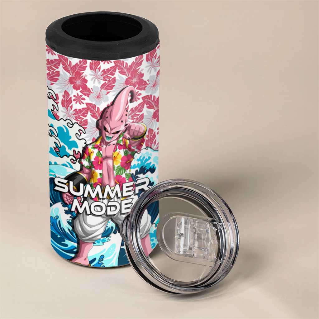 Majin Buu Dragon Ball Summer Theme 4 in 1 Can Cooler Tumbler with Floral Shirt Sunglasses Shenron and Ocean Wave Background - The Mazicc