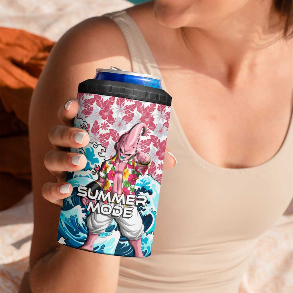 Majin Buu Dragon Ball Summer Theme 4 in 1 Can Cooler Tumbler with Floral Shirt Sunglasses Shenron and Ocean Wave Background - The Mazicc