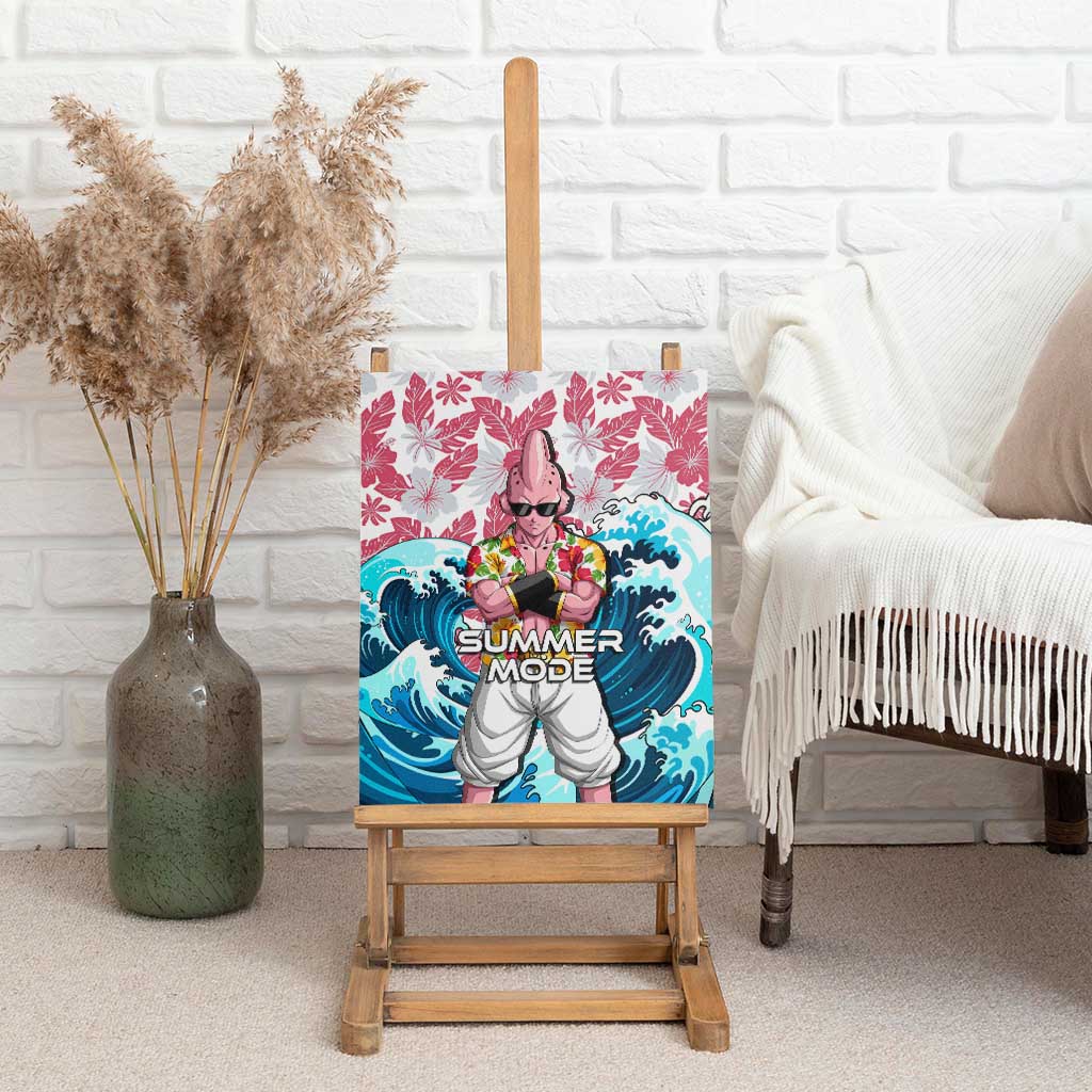 Majin Buu Dragon Ball Summer Theme Canvas Wall Art with Floral Shirt Sunglasses Shenron and Ocean Wave Background - The Mazicc