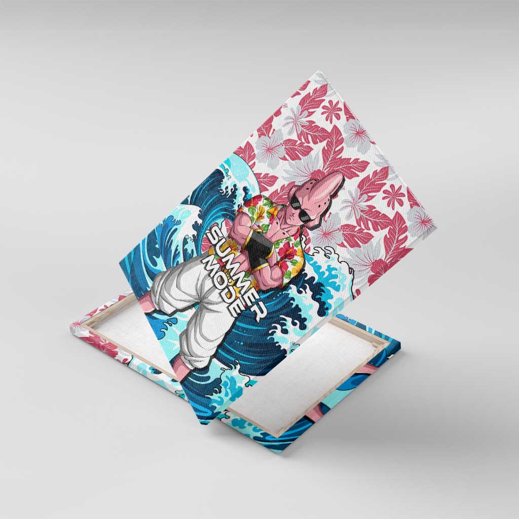 Majin Buu Dragon Ball Summer Theme Canvas Wall Art with Floral Shirt Sunglasses Shenron and Ocean Wave Background - The Mazicc