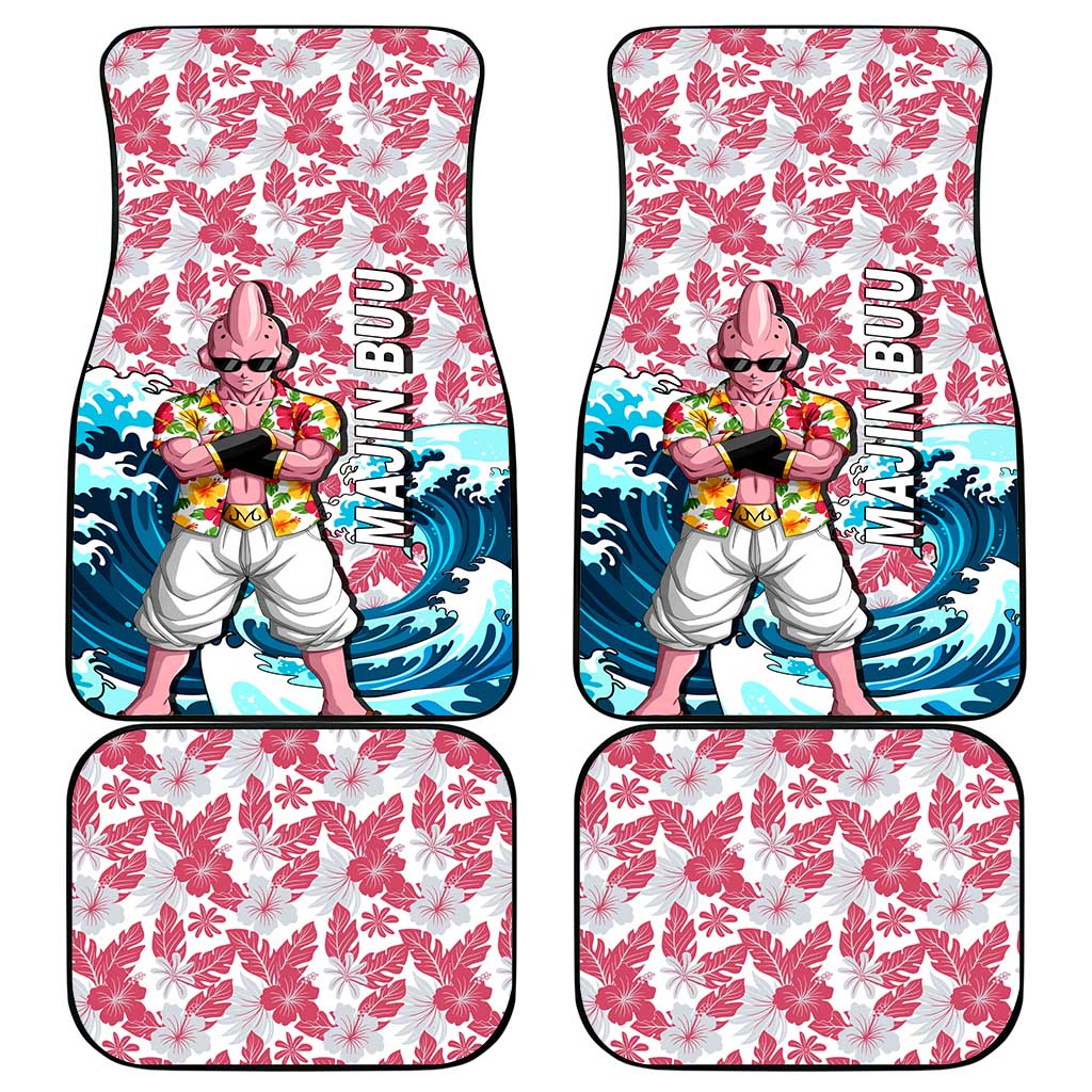 Majin Buu Dragon Ball Summer Theme Car Mats with Floral Shirt Sunglasses Shenron and Ocean Wave Background - The Mazicc