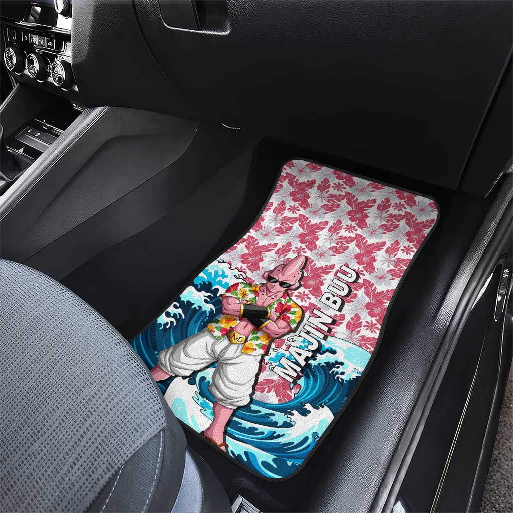 Majin Buu Dragon Ball Summer Theme Car Mats with Floral Shirt Sunglasses Shenron and Ocean Wave Background - The Mazicc