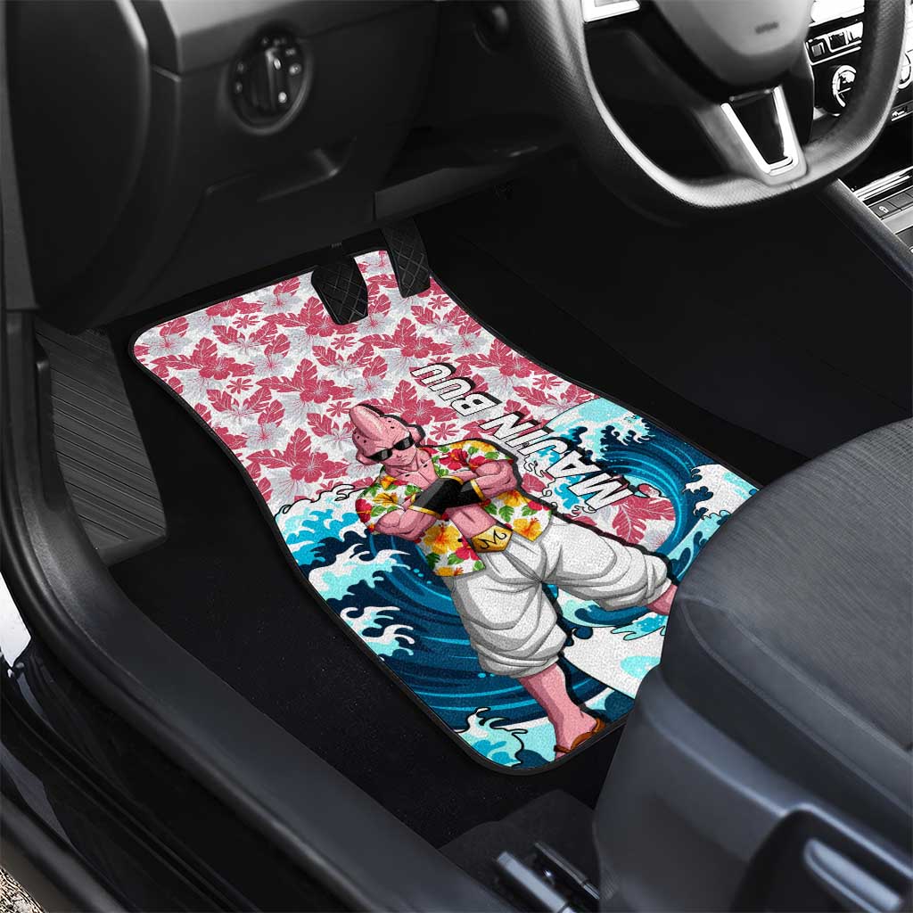 Majin Buu Dragon Ball Summer Theme Car Mats with Floral Shirt Sunglasses Shenron and Ocean Wave Background - The Mazicc
