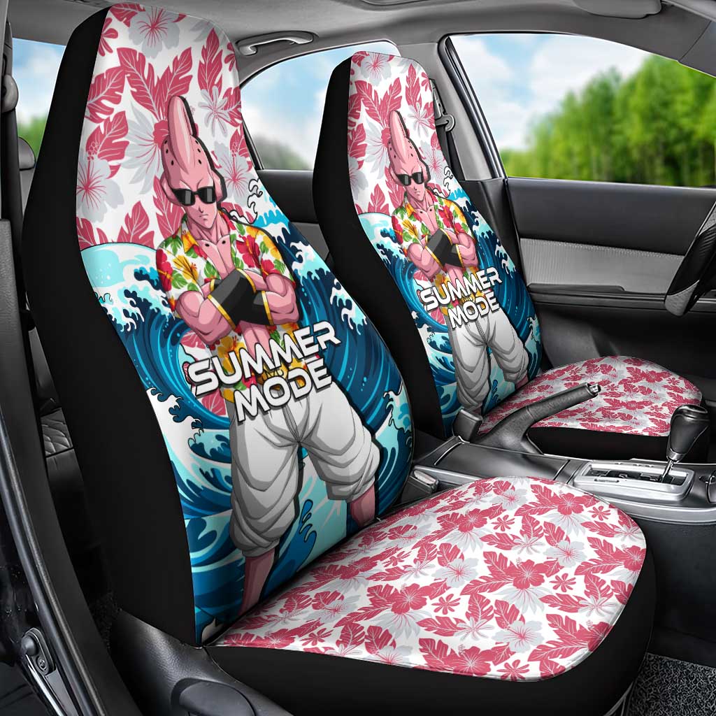 Majin Buu Dragon Ball Summer Theme Car Seat Cover with Floral Shirt Sunglasses Shenron and Ocean Wave Background - The Mazicc