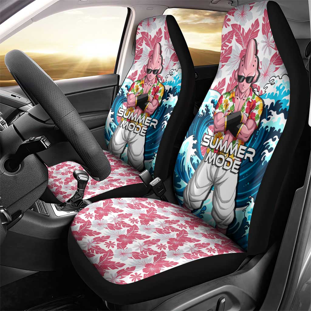 Majin Buu Dragon Ball Summer Theme Car Seat Cover with Floral Shirt Sunglasses Shenron and Ocean Wave Background - The Mazicc