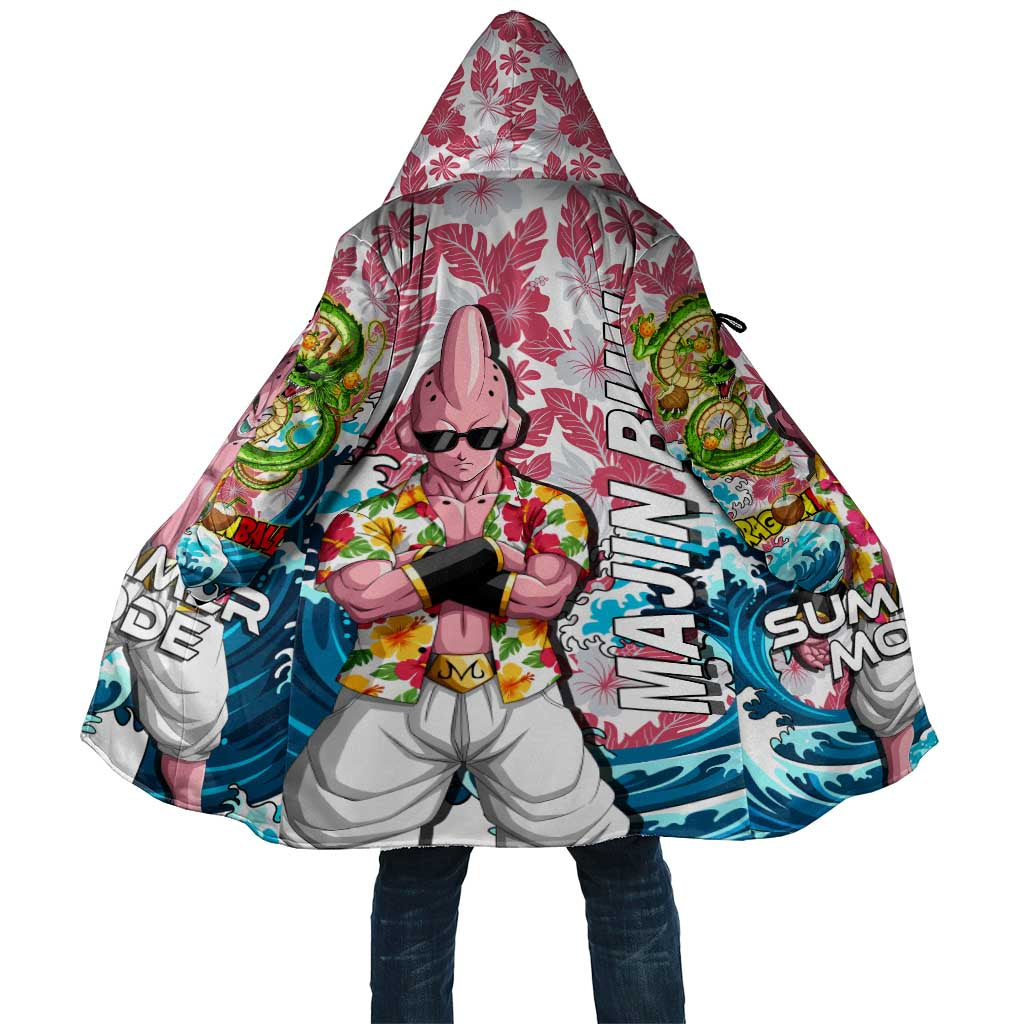 Majin Buu Dragon Ball Summer Theme Cloak with Floral Shirt Sunglasses Shenron and Ocean Wave Background - The Mazicc