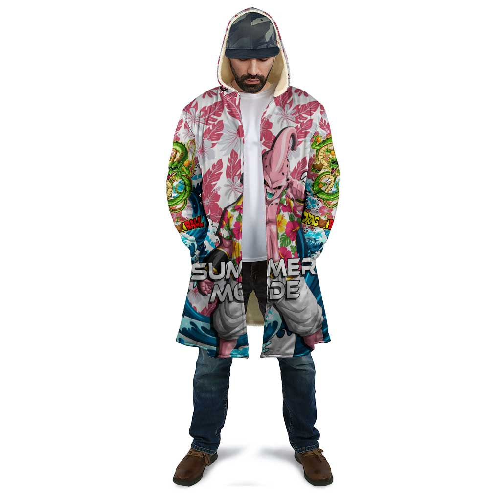 Majin Buu Dragon Ball Summer Theme Cloak with Floral Shirt Sunglasses Shenron and Ocean Wave Background - The Mazicc