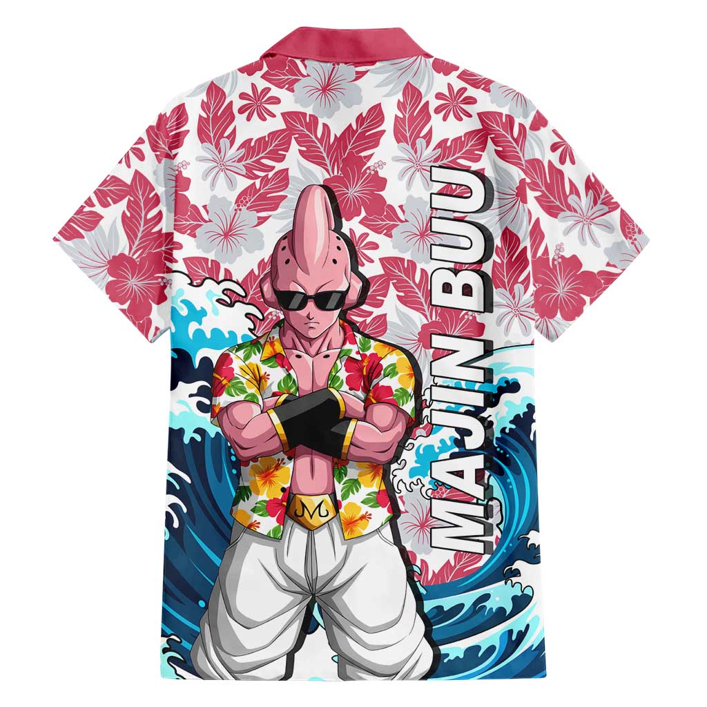 Majin Buu Dragon Ball Summer Theme Family Matching Puletasi and Hawaiian Shirt with Floral Shirt Sunglasses Shenron and Ocean Wave Background