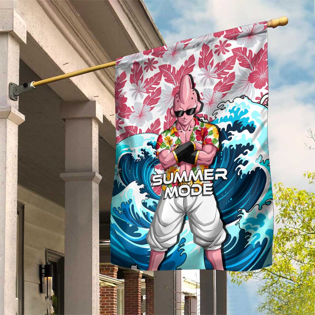 Majin Buu Dragon Ball Summer Theme Garden Flag with Floral Shirt Sunglasses Shenron and Ocean Wave Background - The Mazicc