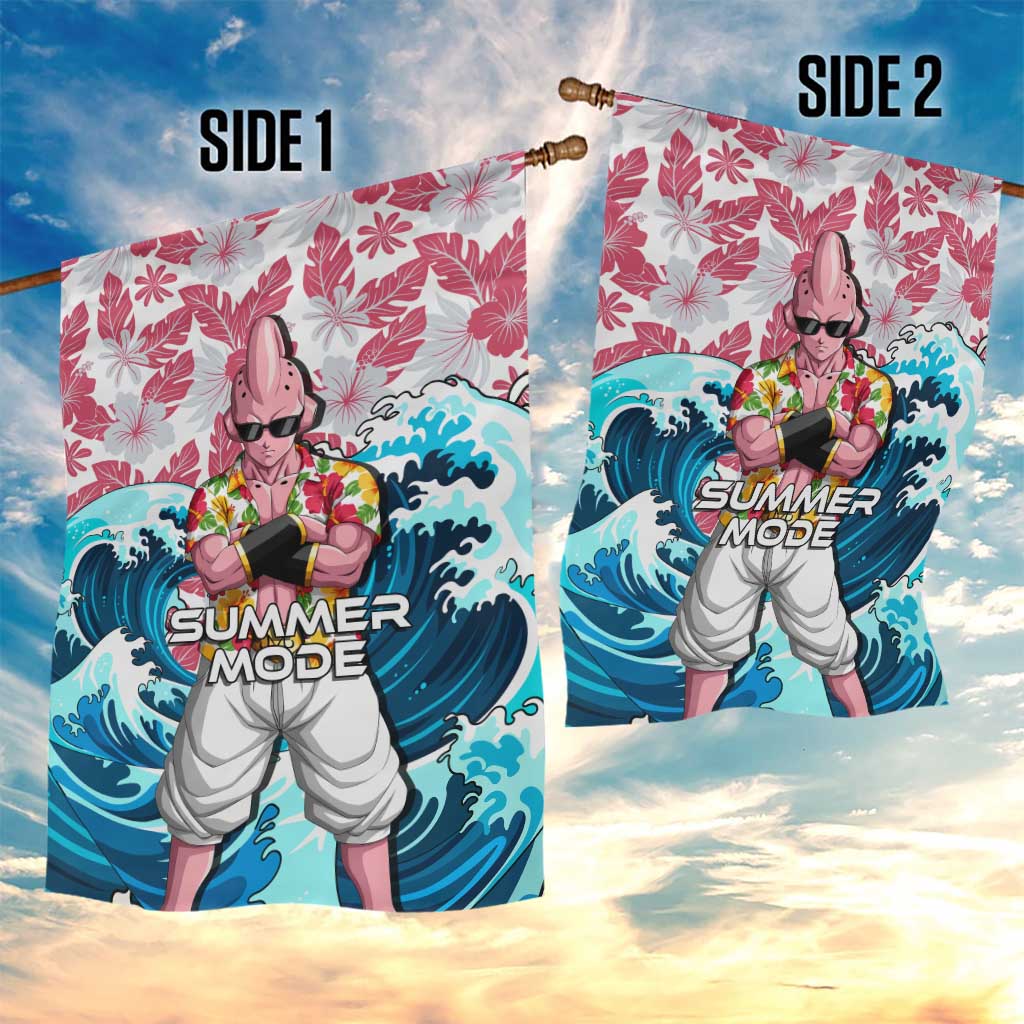 Majin Buu Dragon Ball Summer Theme Garden Flag with Floral Shirt Sunglasses Shenron and Ocean Wave Background - The Mazicc